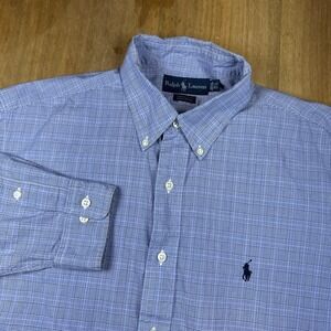 Ralph Lauren Yarmouth Long Sleeve Dress Shirt Mens 16.5 32/33 Blue Plaid